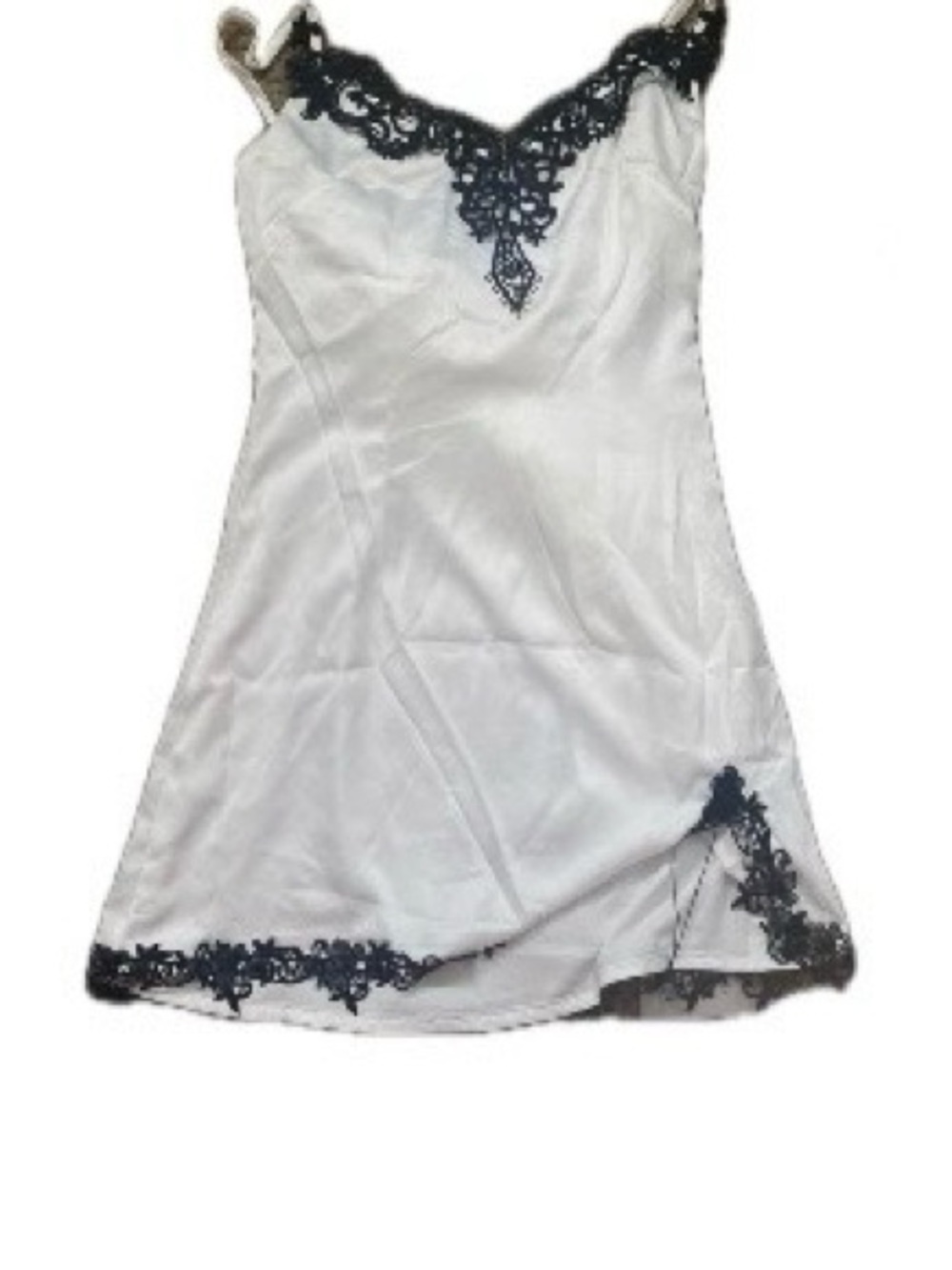 superdown White Chemise Slip with Black Lace Trim - Picture 4 of 7